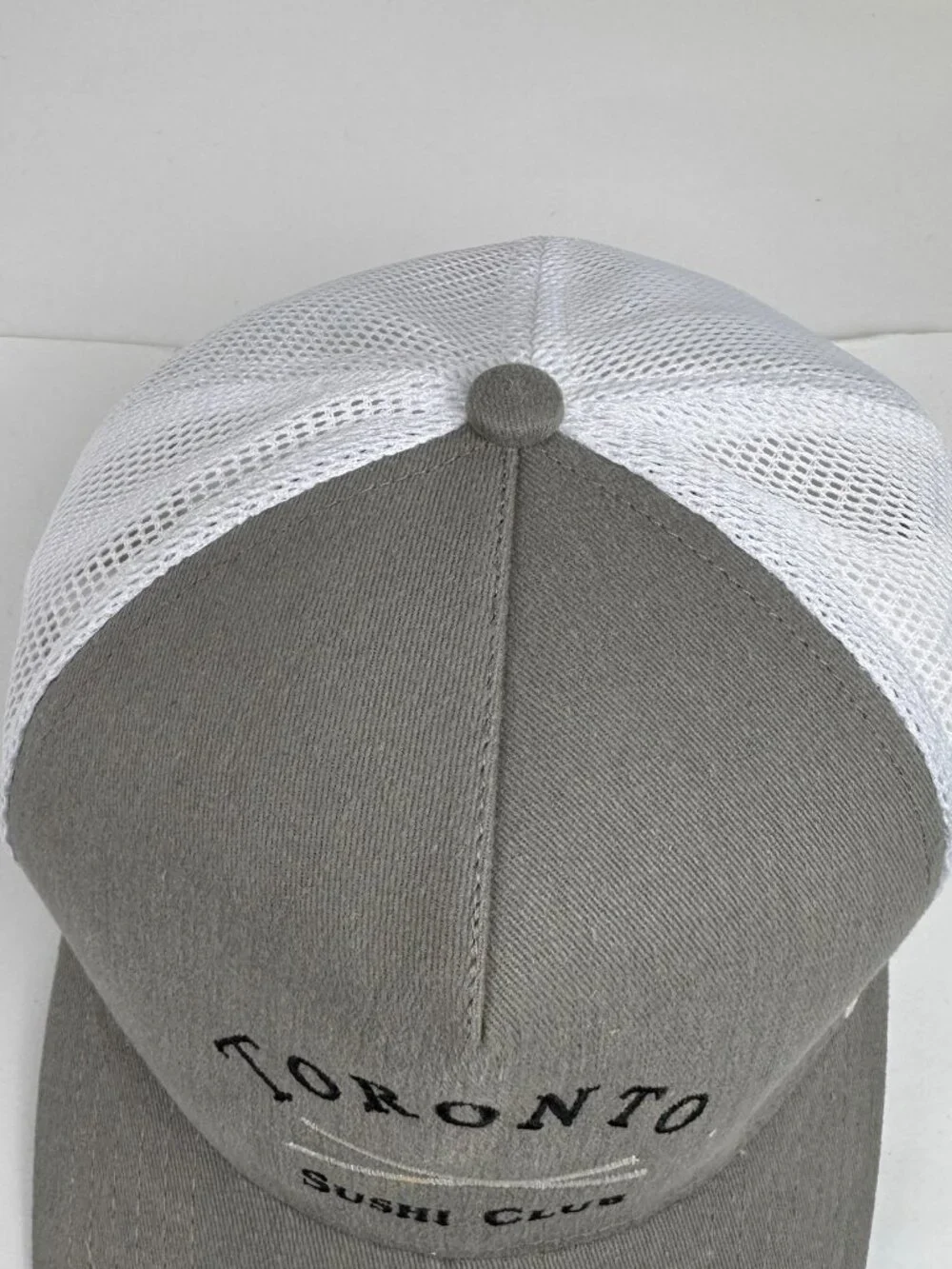 Toronto Sushi Club Trucker Hat Gray Mesh SnapbackCapEmbroidered Chopsticks Stain